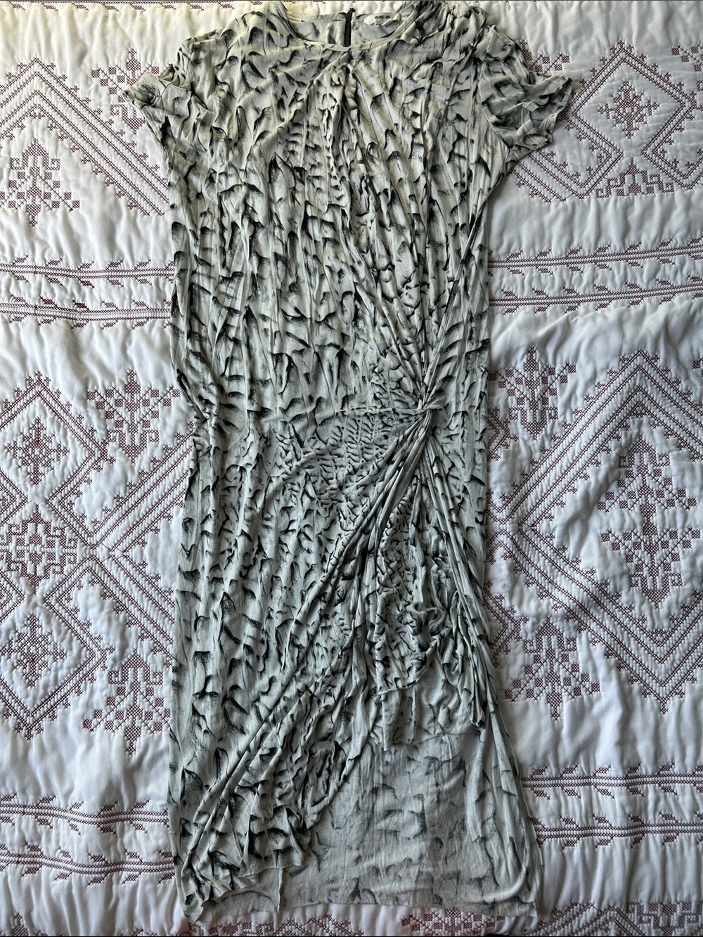 Helmut Lang Black & White Strata Twist-Front Jersey Midi Dress